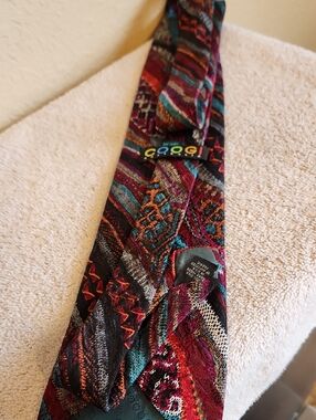 COOGI Vibrant Teal, Burgundy and Orange Patterned Tie